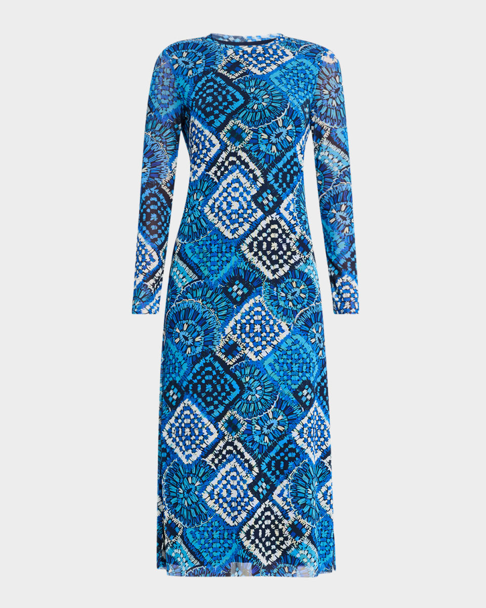 Iola Abstract-Print Mesh Midi Dress